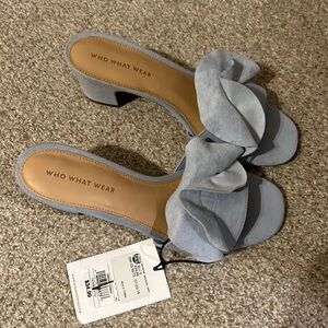 Who What Wear Light Blue Suede Slide Sandals